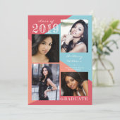 幾何モダンコーラルピーチ4写真卒業 案内状 (スタンド正面)