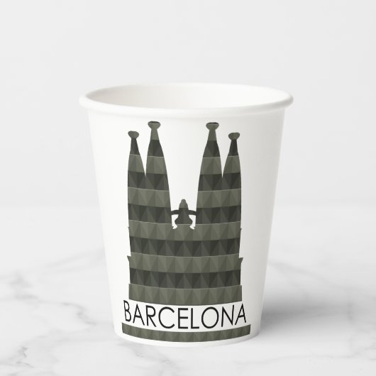 幾何モダンサグラダファミリアバルセロナスカイライン 紙コップ (正面)