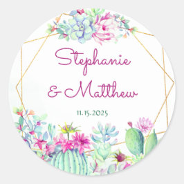 幾何モダンサボテンフローラ結婚 ラウンドシール