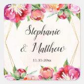 幾何モダンサンゴ牡丹フローラ結婚ズ スクエアシール (正面)