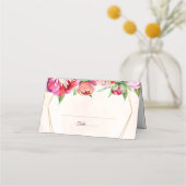 幾何モダンサンゴ牡丹フローラ結婚ズ プレイスカード (正面)