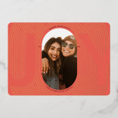 幾何モダンジョイオーバルアーチレッドと金ゴールド 箔シーズンカード (正面)