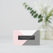 幾何モダンストライプ模様ピンク色ブロック 名刺 (スタンド正面)