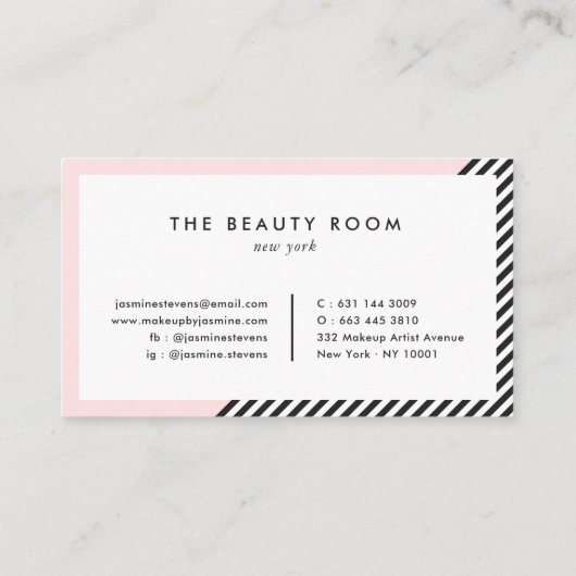 幾何モダンストライプ模様ピンク色ブロック 名刺 (裏面)