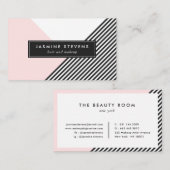 幾何モダンストライプ模様ピンク色ブロック 名刺 (正面/裏面)