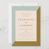 幾何モダンセージ金ゴールドエレガントな結婚式 招待状 (正面)