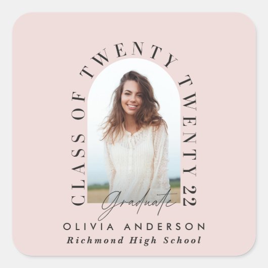 幾何モダンタイポグラフィフォトアーチピンク スクエアシール (正面)