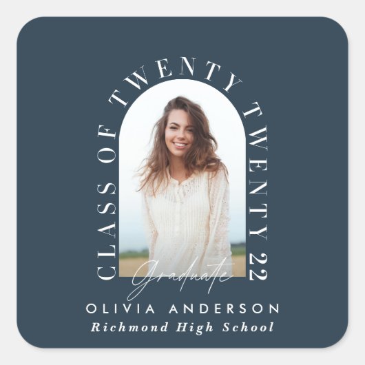 幾何モダンタイポグラフィフォトアーチ卒業 スクエアシール (正面)