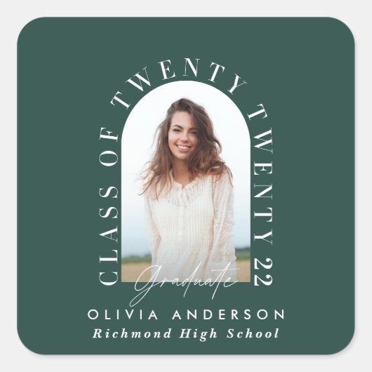 幾何モダンタイポグラフィフォトアーチ卒業 スクエアシール (正面)