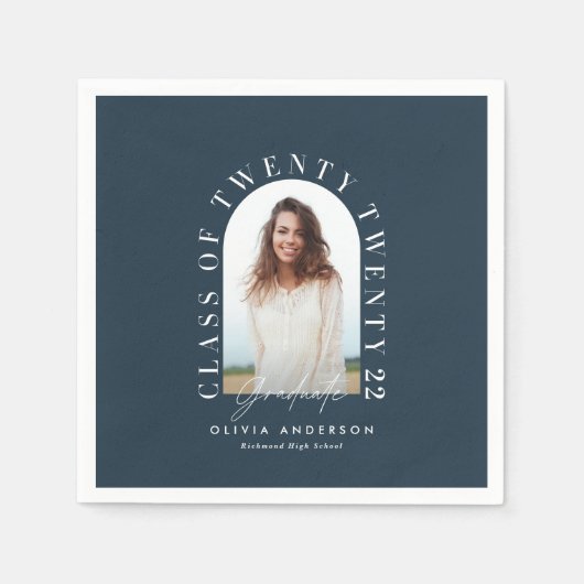 幾何モダンタイポグラフィフォトアーチ卒業 スタンダードカクテルナプキン (正面)