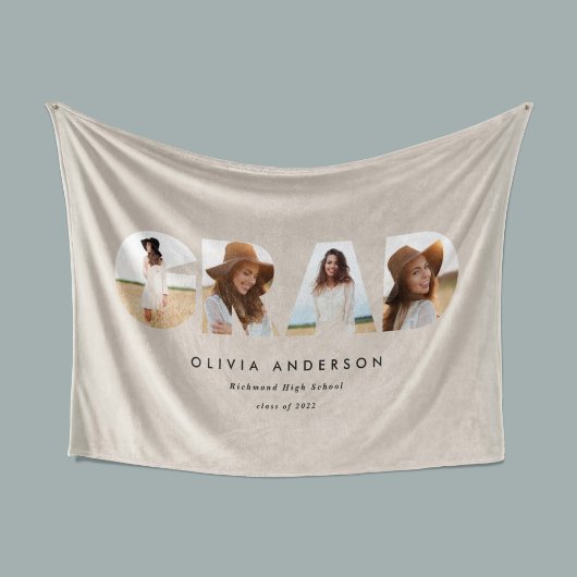 幾何モダンタイポグラフィフォトアーチ卒業 フリースブランケット