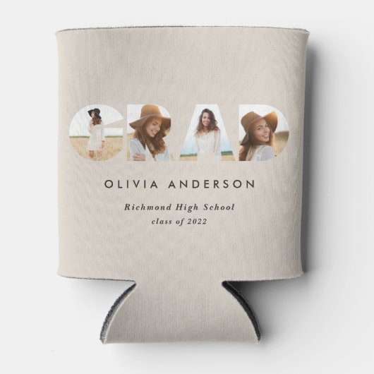 幾何モダンタイポグラフィフォトアーチ卒業 缶クーラー (正面)