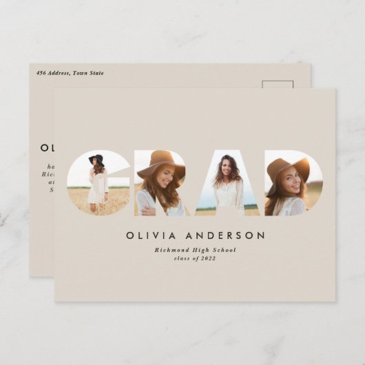 幾何モダンタイポグラフィ4写真卒業 ポストカード (正面/裏面)