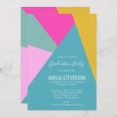 幾何モダンターコイズピンク卒業パーティー 招待状 (正面/裏面)