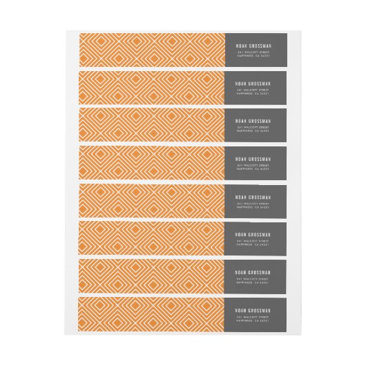 幾何モダンダイヤ模様グクールレーオレンジ ラップアラウンドラベル (シート)