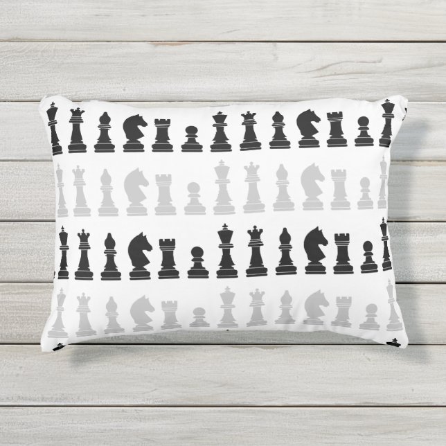 幾何モダンチェス駒の白黒パターン アウトドアクッション (正面)