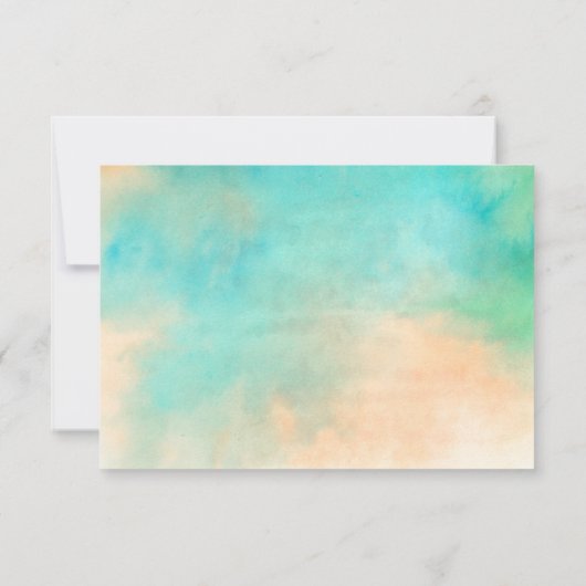 幾何モダンティール(緑がかった色)とピーチウォーター色RSVP 出欠カード (裏面)