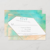 幾何モダンティール(緑がかった色)とピーチウォーター色RSVP 出欠カード (正面/裏面)