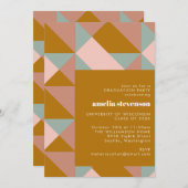 幾何モダンティール(緑がかった色)赤面金ゴールド卒業パーティー 招待状 (正面/裏面)