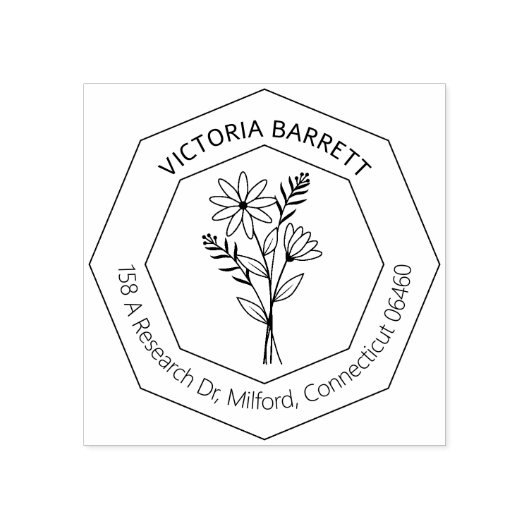 幾何モダンデイジー名前をカスタムする差出人住所 ラバースタンプ (インプリント)