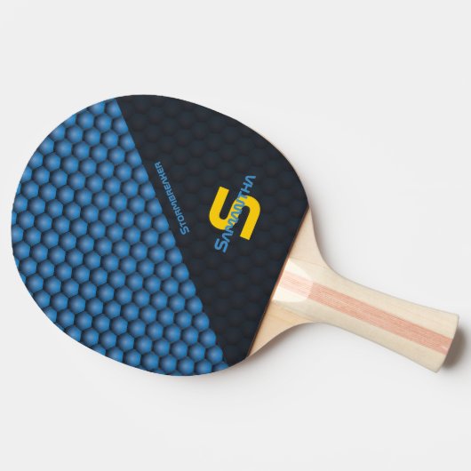 幾何モダンデザインアイアンブルー名前をカスタムする 卓球ラケット (横)