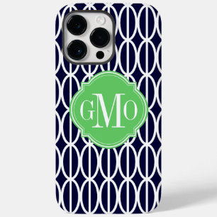 幾何モダンネイビーブルーホワイトパターンモノグラム Case-Mate iPhone 14 PRO MAXケース