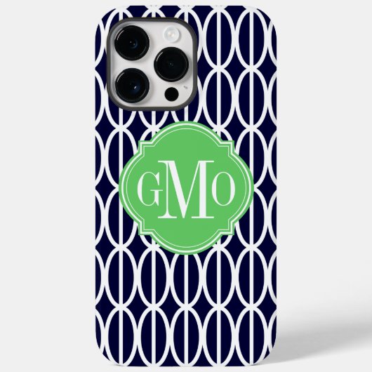幾何モダンネイビーブルーホワイトパターンモノグラム Case-Mate iPhoneケース (裏面)