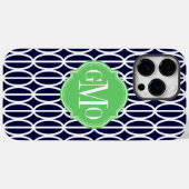 幾何モダンネイビーブルーホワイトパターンモノグラム Case-Mate iPhoneケース (裏面 (横))