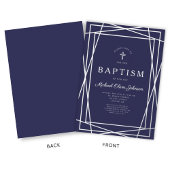 幾何モダンネイビーブルーボーイバプティスシルバー 箔招待状