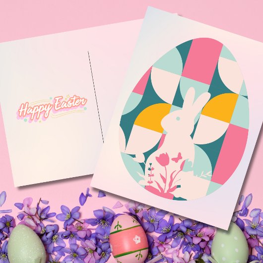 幾何モダンバニー復活祭 シーズンポストカード