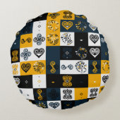 幾何モダンパターントレンディー黄 ラウンドクッション (裏面)