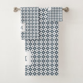 幾何モダンパターンモノグラムの |石板青 バスタオルセット (インサイチュ)