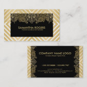 幾何モダンパターン&レースブラック&金ゴールド 名刺 (正面/裏面)