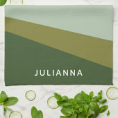 幾何モダンパーソナライズされた自然緑薄紫 キッチンタオル (折り畳み)