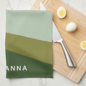 幾何モダンパーソナライズされた自然緑薄紫 キッチンタオル (四つ折り)