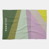 幾何モダンパーソナライズされた自然緑薄紫 キッチンタオル (横)