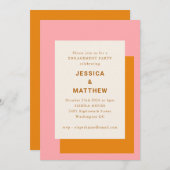 幾何モダンピンクオレンジ婚約パーティ 招待状 (正面/裏面)