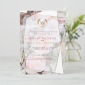 幾何モダンピンクローゼカップルの赤ちゃんシャワー 招待状 (スタンド正面)