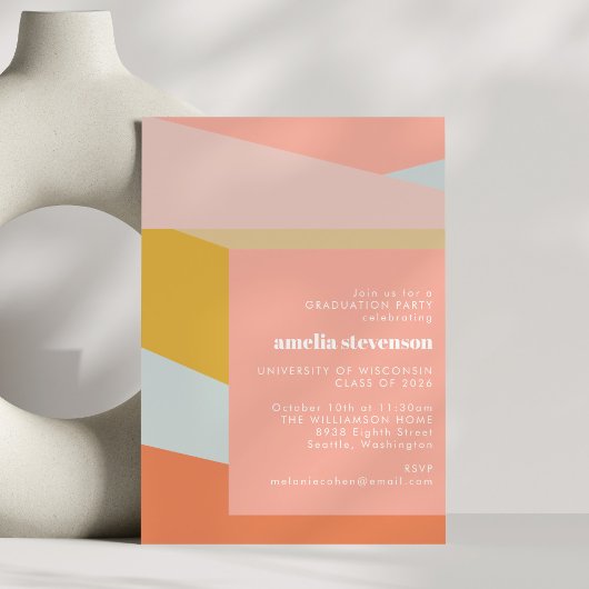 幾何モダンピーチパステル卒業パーティー 招待状