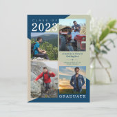 幾何モダンフォトブルーグリーンベージュ卒業 案内状 (スタンド正面)