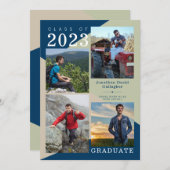 幾何モダンフォトブルーグリーンベージュ卒業 案内状 (正面/裏面)