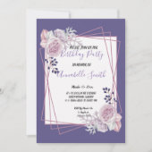 幾何モダンフレームパープルフローラバースデーパーティー 招待状 (正面)