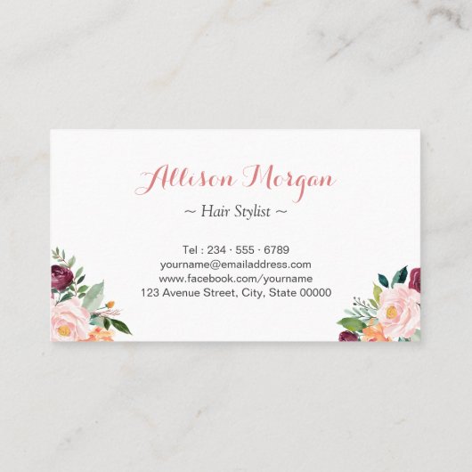 幾何モダンフレームフローラ美容師 名刺 (裏面)