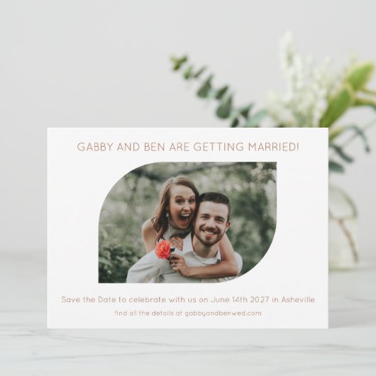 幾何モダンフレームユニーク結婚写真 セーブザデート (スタンド正面)