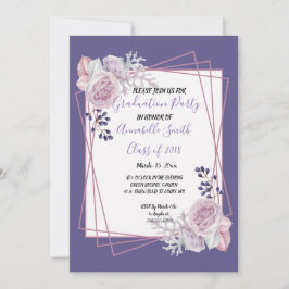 幾何モダンフレーム紫フローラ卒業 招待状