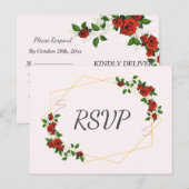 幾何モダンフレーム自然赤フローラRSVP インビテーションポストカード (正面/裏面)