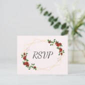 幾何モダンフレーム自然赤フローラRSVP インビテーションポストカード (スタンド正面)