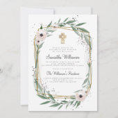 幾何モダンフローラクロスバプテスマ招待状 招待状 (正面)