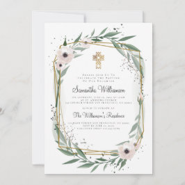 幾何モダンフローラクロスバプテスマ招待状 招待状