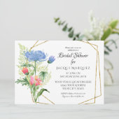 幾何モダンフローラピンクnブルーブライダルシャワー 招待状 (スタンド正面)